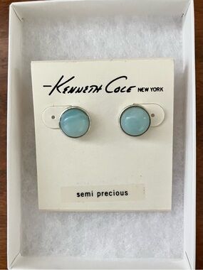 Kenneth Cole New York Black Card Stud Earrings-Silver & Semi-Precious Blue Stone
